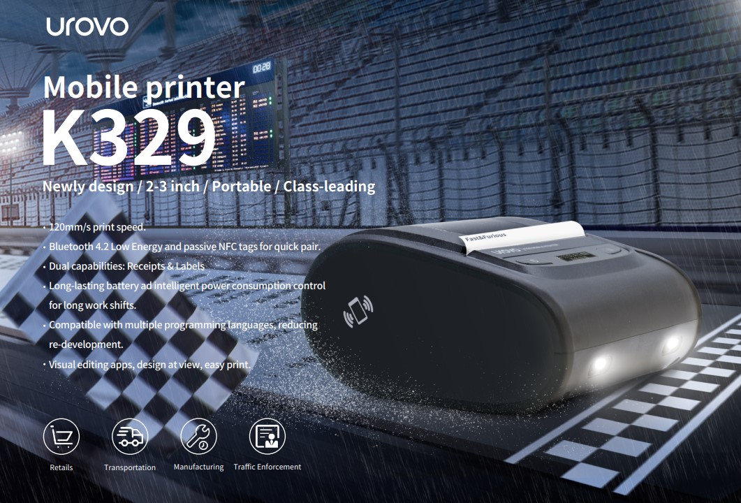 UROVO K329 Mobil Fiş ve Etiket Yazıcı